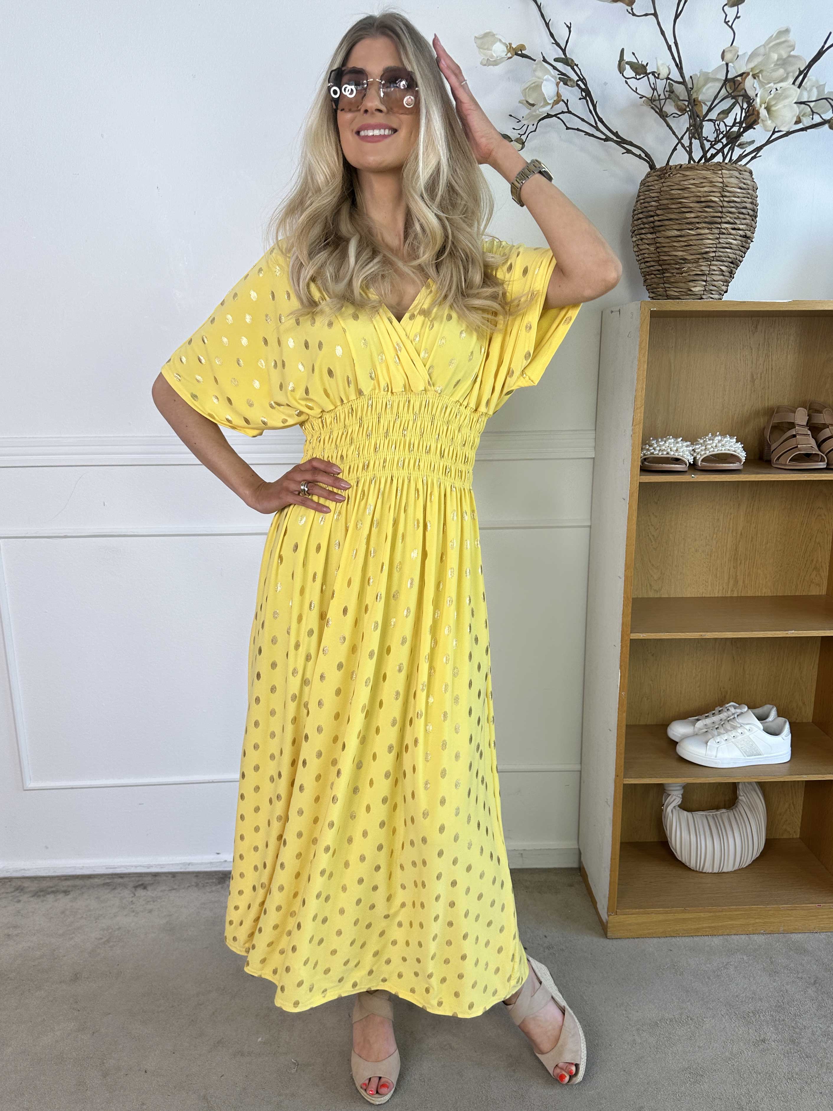 Pams Dot - Lang elastisk kjole med prikket detaljer